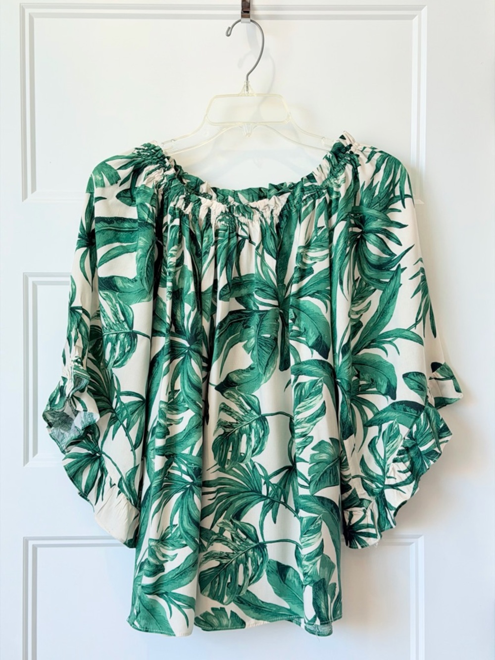 H&M Green Leaf Off-Shoulder Blouse on Cream